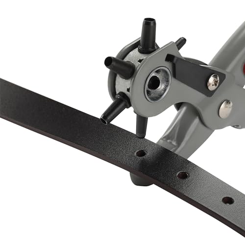 UNCO Leather Punch Tool with Multi-Hole Sizes, Belt & Leather Puncher - color: Red