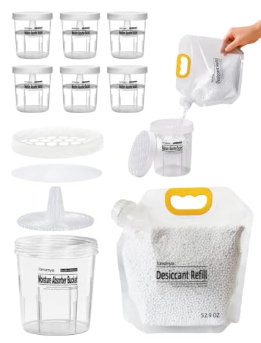 Refillable Moisture Absorber, 6 Pcs and 52 oz Refill Beads, Fragrance Free - size: Round 1100ml Bucket 6 Pack