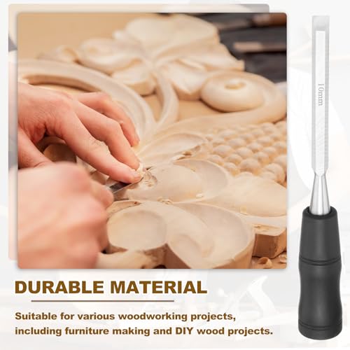PATIKIL Wood Carving Chisel, 10 mm Professional Woodworking Hand Carving Tool with Steel End for Whittling, Detail Carving, DIY Crafts, Black/Silver - size: 10 mm