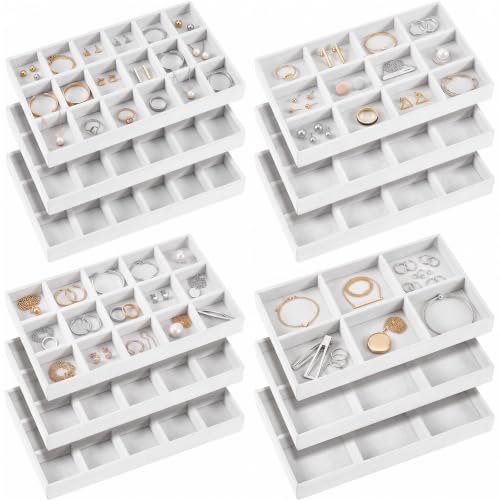 Junkin 12 Pcs Velvet Jewelry Organizer Tray, Stackable Storage - color: White
