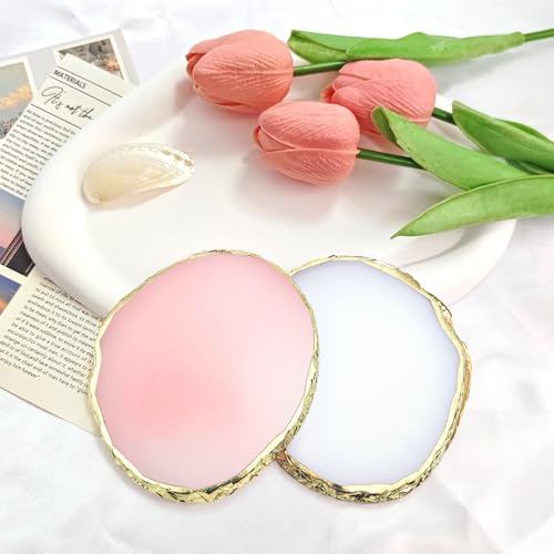 2 Pack Resin Nail Art Palette, Gold Edge Nail Polish Palette, Pink & White