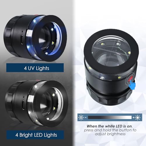 Jewelers Loupe 10x Loupe Magnifier, Rechargeable Jewelers Magnifying Glass with LED Light and Scale, Adjustable Focal Length Magnifier Jewelry Loupe for Gems, Coins - size: Short
