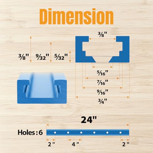 POWERTEC 71371 24 Inch Double-Cut Profile Universal T-Track with Predrilled Mounting Holes, 4 PK, T Track for Woodworking Jigs and Fixtures, Drill Press Table, Router Table, Workbench - size: 24" T track (4PK)