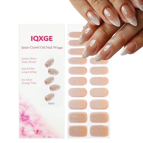 20PCS Nude Glitter Semi Cured Gel Nail Strips Wraps for Women - color: 04-nude