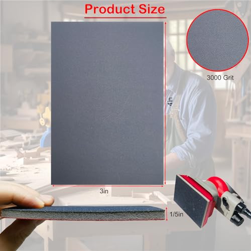20 PCS 3 x 4 Inch 3000 Grit Sanding Sponge - Ultra Fine Hook-and-Loop Backing Sanding Sponges Pads - Soft Foam Sand Block Wet Dry Sandpaper for Model Plastic Toy Drywall Metal Wood Furniture Polishing - style: 3000 Grit