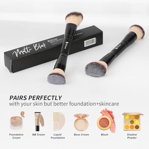 DUcare Foundation Brush Contour Bronzer Makeup Brush Double Ended Sculpting Brush for Blending Liquid Powder Concealer Cream Cosmetics Blush Buffe Black - color: B01