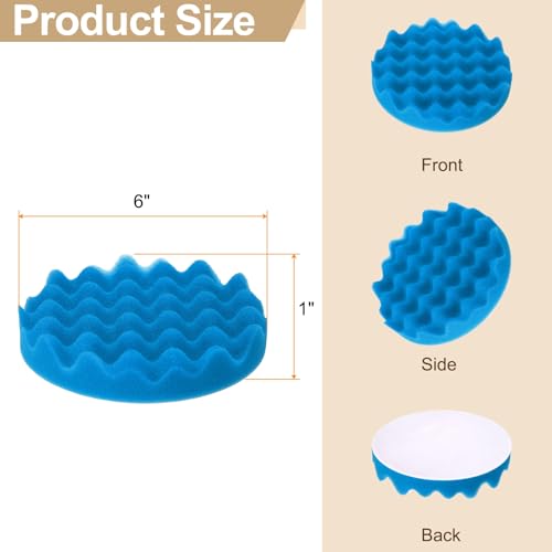 HARFINGTON 2pcs Buffing Sponge Pads 6" Polishing Wheel Waffle Finishing Grip Pad Car Buffer Polisher with Hook and Loop Back for Car Detailing Polishing Waxing, Blue - color: Blue, size: 6"