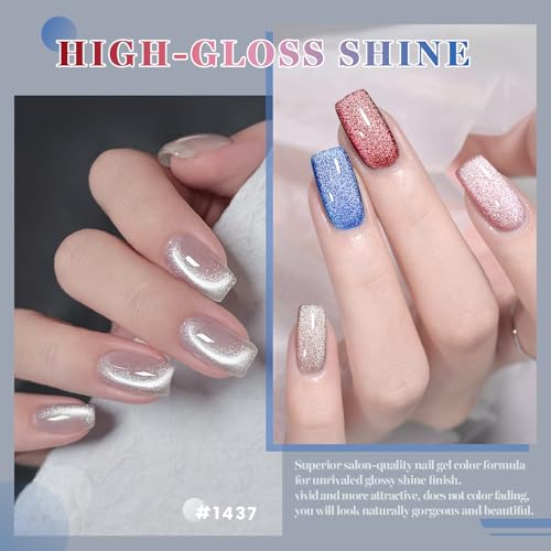 RARJSM Diamond Glitter Cat Eye Gel Polish Set 6 Pcs Sparkle Black Silver Red Blue Brown Nude Color Velvet Ice Jelly Glass Milky Way Cateye Gelpolish with Magnet Stick Curing Requires Home Manicure - color: Milkyway Diamond Cat Eye Set