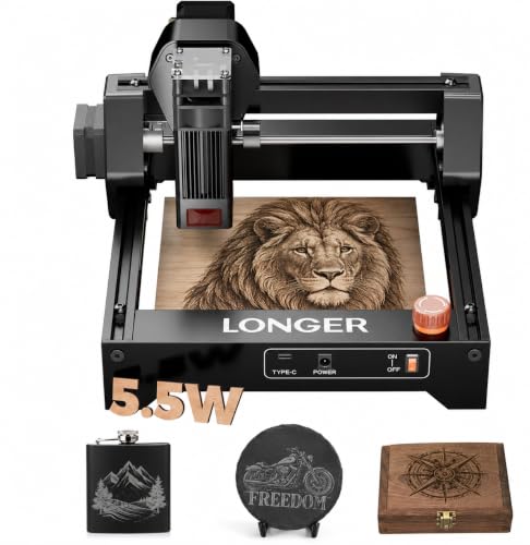 LONGER RAY5 Laser Engraver, 5500mW Portable Precision Engraving Machine - color: Metallic Black