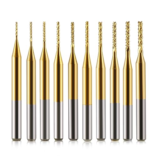 End Mill Sets, 10Pcs Titanium Coat, 1/8" Shank 0.6-1.5mm Micro Engraving Bits CNC Router Bits for Rotary Tools - size: 0.6-1.5mm