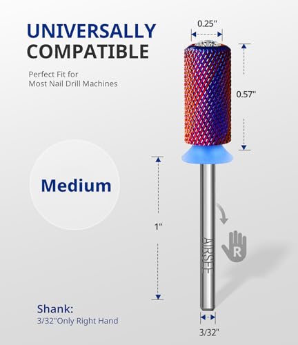 AIRSEE Tungsten Carbide Nail Drill Bit, Safety Crystal Top Barrel,M - color: Crystal Round Top Purple Cylinder Barrel, size: Medium-M