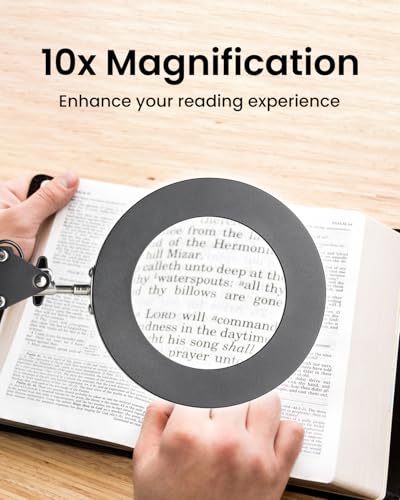 UBeesize 10X Magnifying Glass with Ring Light and Clamp for Desk