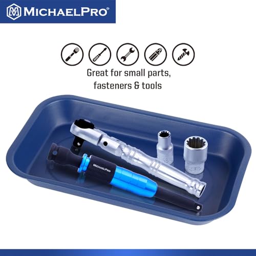 MichaelPro Magnetic Tray for Screws, Nuts, Bolts and Metal Parts, Magnectic Tool Holder for Mechanics with Strong Magnets for Secure Mounting, Stainless Steel Tool Tray with Anti-Scratch Rubber Base