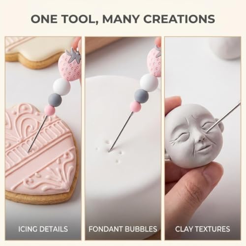 Pink Professional Pastry Scriber Needle,Cookie Biscuit Scriber Needle Strawberry Sugarcraft Needle Sugar Stir Tool For Professional Pastries Bakeware Sculpting and Modeling Tools Decorating Tools