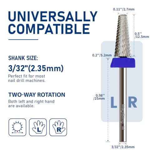 Medium Small 5-in-1 Tapered Barrel Nail Drill Bit, 3/32", Large-Angle Taper - size: Medium(M)