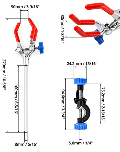 QWORK Adjustable Lab Clamp with 3 Prong Finger Design and Scientific Extension - Reliable Bosshead Clamp Holder, Laboratory Stand Clip, 2 Set - size: 2 Set
