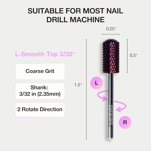 Curacoro Nail Drill Bits 3/32'' L-Shaped Smooth Top Carbide Bit (Coarse) - color: Galaxy - L-Smooth Top, size: Coarse