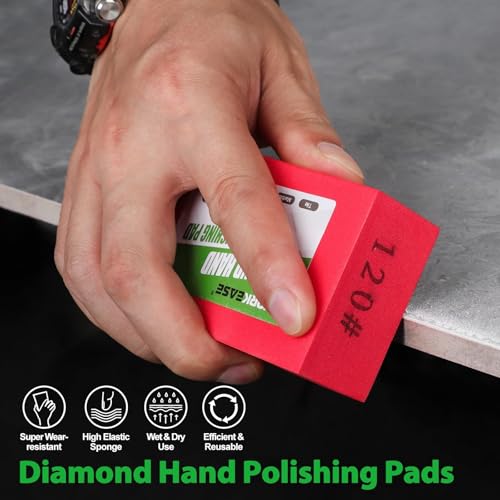 WORKEASE Diamond Hand Polishing Pads, 4PCS Diamond Sanding Block 60/120/240/400 Grit Diamond Hand Pads Foam Backing for Tile Glass Stone Marble Granite Ceramics Metal Wet&Dry - color: 4Pcs