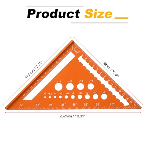 HARFINGTON Metal Square Ruler 7" Aluminum Alloy Carpenter Square Orange - color: Orange, style: Dual Scales