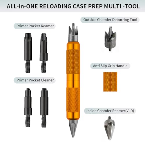 Ludex Case Prep Multi-Tool for Case Trimmer, Crafting Case Pocket Cleaner, Reamer and Chamfer Deburring Tools -Reloading Tool for .17 to .45 Caliber (orange color)