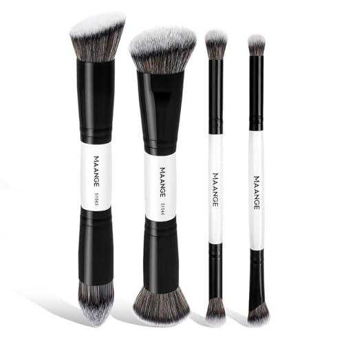 MAANGE 4 PCS Foundation Contour Conceal Brush Set, Makeup Brushes, Eyeshadow Concealer Brush, Double Sided Foundation Contour Blush Highlight Blending Eyebrow Brush For Liquid, Cream, Loose Powder - color: 4 PCS