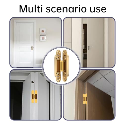 2PCS 6 Inch Invisible Concealed Door Hinges 180 Degree Swing Hinge (Gold)- - color: Gold - 6 inch - 2 pcs