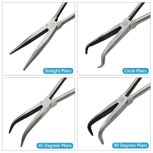 4Pcs Bent Nose Pliers 11 Inch Extra Long Needle Nose Pliers Set - size: 4pcs With Bag