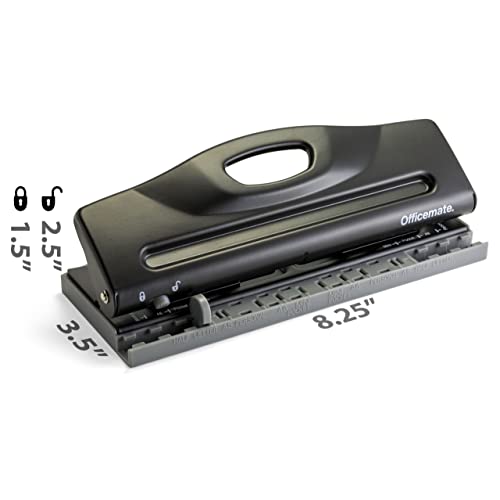 Officemate Adjustable 6-Hole Punch - 8 Sheet Capacity, Paper Punch for Planners and Binders, Fits Mini/Pocket, A6, Personal, A5 and Half Letter Paper, Easy-Read Guide, Black - color: Black