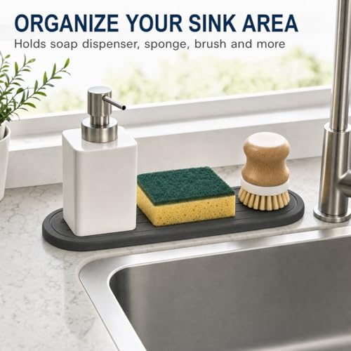 Razborci 2PCS Water Absorbing Stone Drying Tray Mat for Bathroom Sink & Kitchen Counter Faucet Organizer Decor, Quick Dry Dish Soap Dispenser Sponge Holder, Vanity Caddy Coaster,Dark Gray -10"*3.8" - color: 2 Pack - Dark Gray, size: 10" x 3.8"