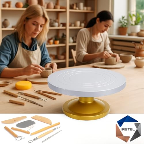 IRSTBL - 12" Banding Wheel for Pottery – Heavy Duty Plastic Pottery Turntable & Sculpting Wheel with Steel Bearings, Anti-Slip Base and 8-Piece Clay Tool Set