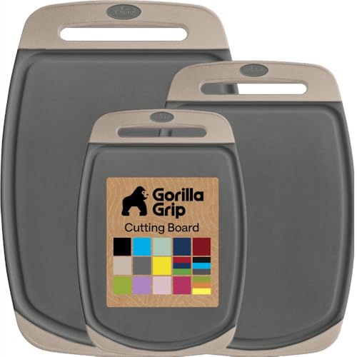 GORILLA GRIP Cutting Board Set of 3, Slip Resistant & Nonporous Gray Almond - color: Gray/Almond
