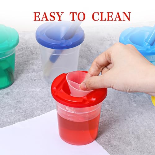 20 PCS No Spill Paint Cups with Lids, Painting Cups and Brushes Set, Spill Proof Paint Brush Cup Art Supplies for Learning Activities
