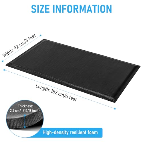 3 x 6 FT Anti Fatigue Mats Industrial 15/16 Inch Thick Soft Sponge Ergonomic Mat Durable Heavy Duty Diamond Plate for Standing Non Slip Industrial Grade Floor Mat for Leg & Back Pain (Black) - size: 72"L x 36.22"W x 0.94"Th