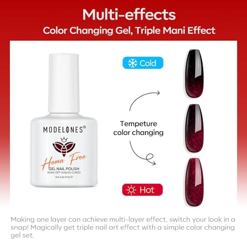 modelones Red Cat Eye Gel Nail Polish Set 6 Colors Hema Free Burgundy - color: A A4 Classic Red