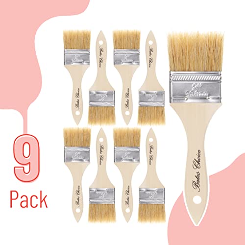 Bates- Chip Paint Brushes, 2 Inch, 9 Pack, Natural Bristle with Wood Handle - size: 2 Inch, 9 Pack