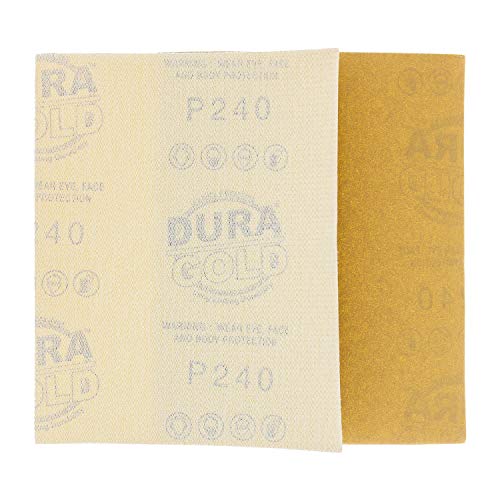 Dura-Gold Premium 1/4 Sheet Gold Sandpaper Sheets, 240 Grit (Box of 25) - size: 240-Grit