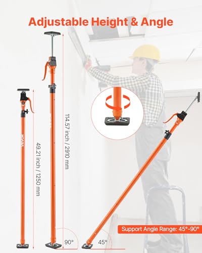 VEVOR Cabinet Jack Support Pole, 2-Pack, 49.2-114.6 Inch Steel Telescopic Quick Support Rod, Adjustable 3rd Hand System up to 198 lbs Capacity for Installing Cabinets, Lifting Drywall, Cargo Bars - style: 49.2"-114.6" 2PC