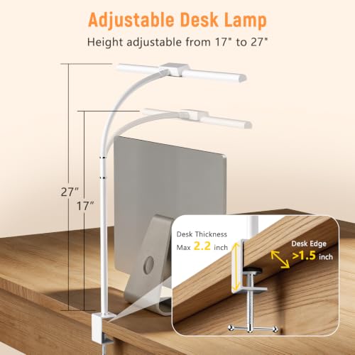 LED Desk Lamp for Home Office, Flexible Gooseneck Desk Lamp with Clamp - color: White