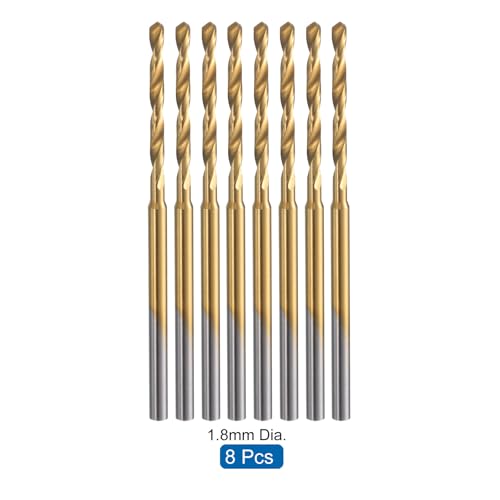uxcell 8Pcs 1.8mm Mini Twist Drill Bit, Micro Engraving Drill Bits High-Speed Steel 2.35mm Shank Titanium Coated for DIY Resin, Amber and Wood - size: 1.8mm