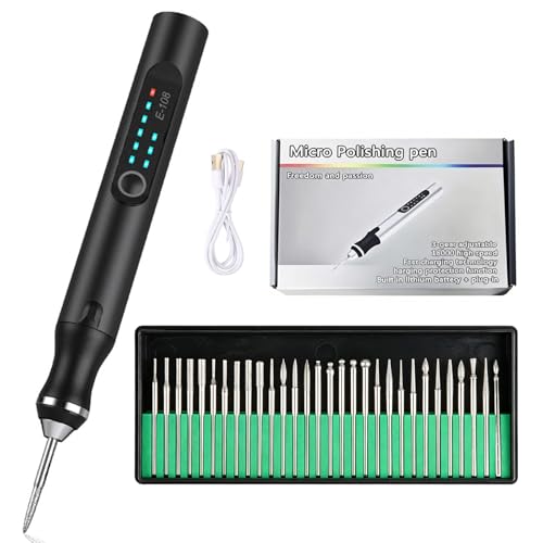 Portable Electric Engraver Tool with 30 Bits,Rechargeable Engraving Pen - color: Black