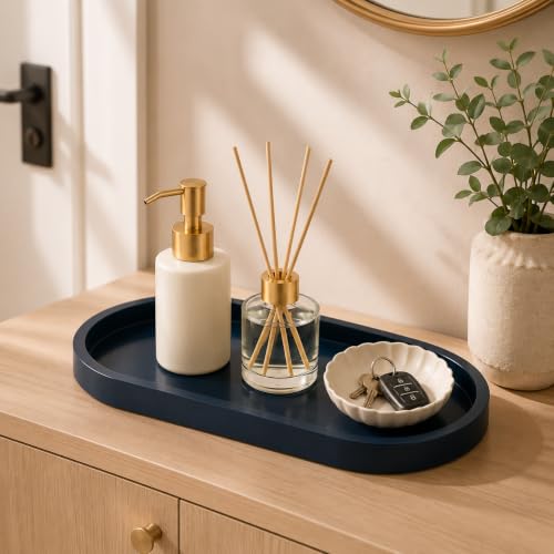 Bathroom Tray,Vanity Tray,Perfume Tray for Makeup,Perfume,Trinket - color: Dark Blue, size: 12.5"x5.8"x1.1" (2 Pack)