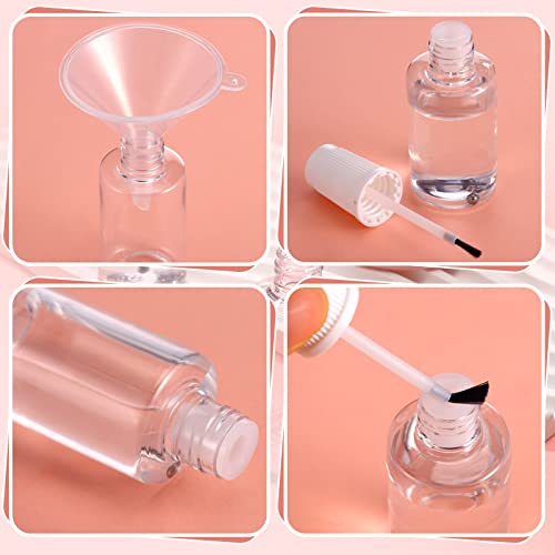 Irenare 10 Pcs Refillable Empty Nail Polish Bottles with Brush Mixing Marble Conservation Insert and Brush Top Plastic Nail Polish Container, Clear (20 ml) - size: 20 ml