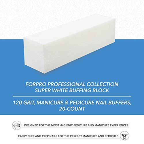 ForPro Super White Buffing Block, 120 Grit, Four-Sided Manicure and Pedicure Nail Buffer, 3.75” L x 1” W x 1” H, 20-Count (Pack of 2) - size: 120 Grit (Pack of 2)