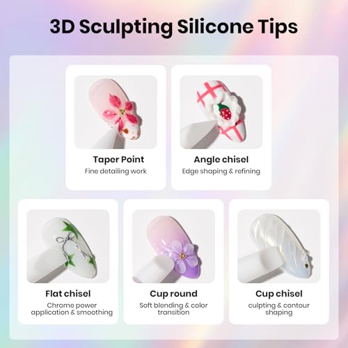 Beetles 3D Gel Nail Art 5PCS Nail Art Dotting Tools Set,3D Sculpting Gel - color: C-Purple-5