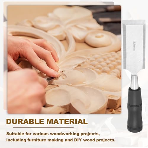 PATIKIL Wood Carving Chisel, 38 mm Professional Woodworking Hand Carving Tool with Steel End for Whittling, Detail Carving, DIY Crafts, Black/Silver - size: 38 mm