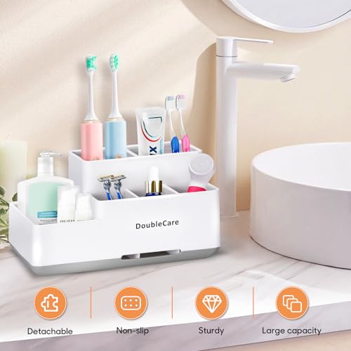 Toothbrush Holder with Anti-Slip, Bathroom Organizer Countertop Detachable