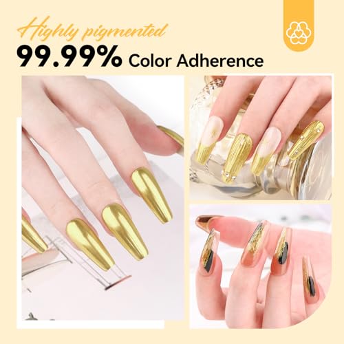 Saviland Chrome Nail Powder Set: 2PCS Reusable Chrome Nail Powder Applicator Nail Brush with 1g Metallic Mirror Effect Chrome Powder for Gel Nails