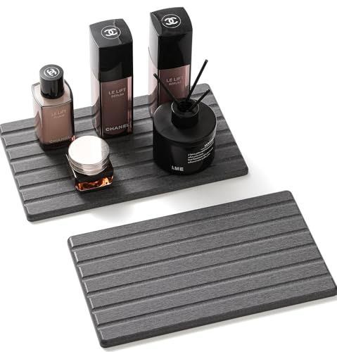 Razborci 2PCS Water Absorbing Stone Drying Tray Mat for Bathroom Sink & Kitchen Counter Organizer, Quick Dry Dish Soap Dispenser Sponge Holder, Vanity Sink Caddy, Coaster, Dark Gray - 10" x 6" - color: 2 Pack - Dark Gray, size: 10" x 6"
