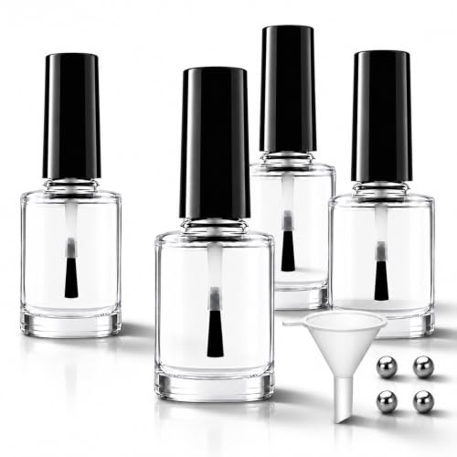 4 Pcs 15ml Empty Nail Polish Bottles with Brush, Mixing Balls & Funnel