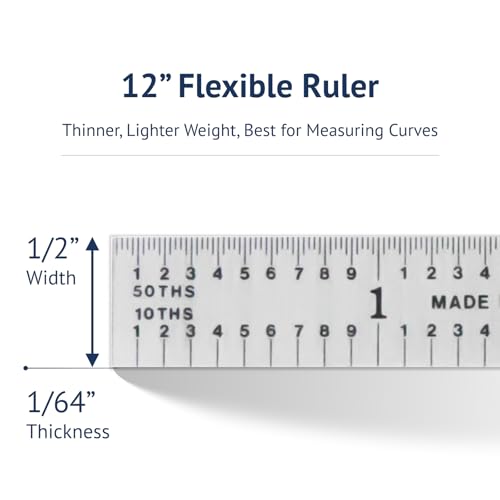 PEC Tools 12" Flexible Metal Ruler, 3R Graduation, Precision Measuring Tool - color: Carbon Steel-Flexible, size: 12"